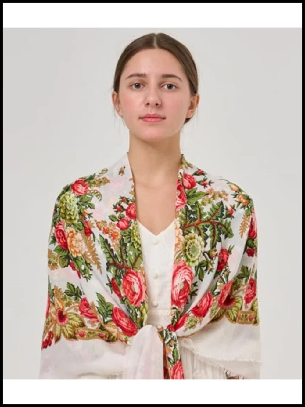 Mexican Shawl Scarf Wrap with Tassel Fringes, Cotton Linen Square Shawl